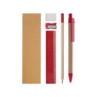 PD584 - Set penna + matita + righello + gomma + temperamatite Rosso PD584RO